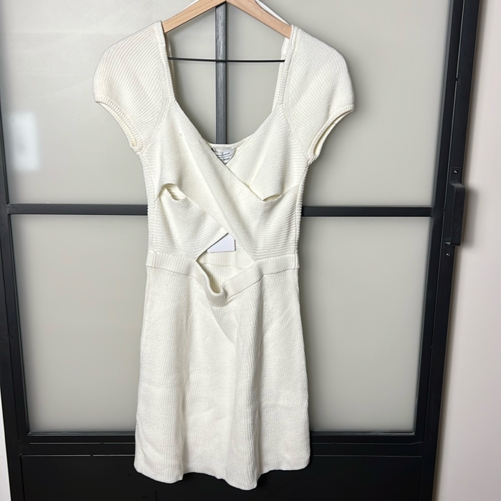NWT & Other Stories Sweater Dress Women's Small White Knit Crisscross Cutout